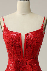 Etui Spaghettiträger Rotes langes Ballkleid mit Schlitz