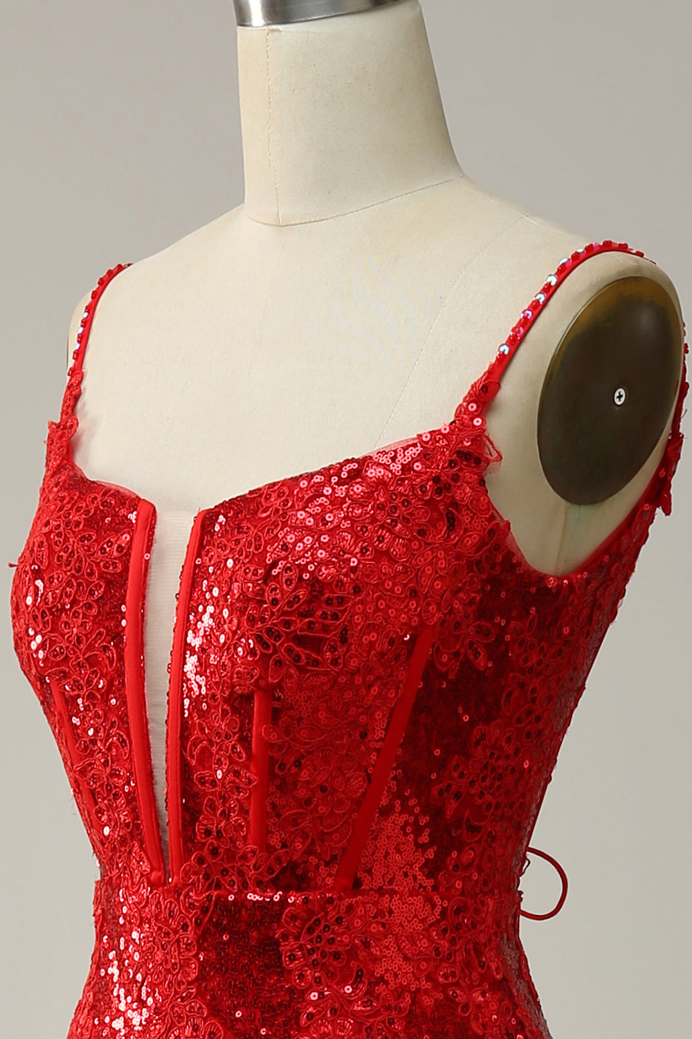 Etui Spaghettiträger Rotes langes Ballkleid mit Schlitz