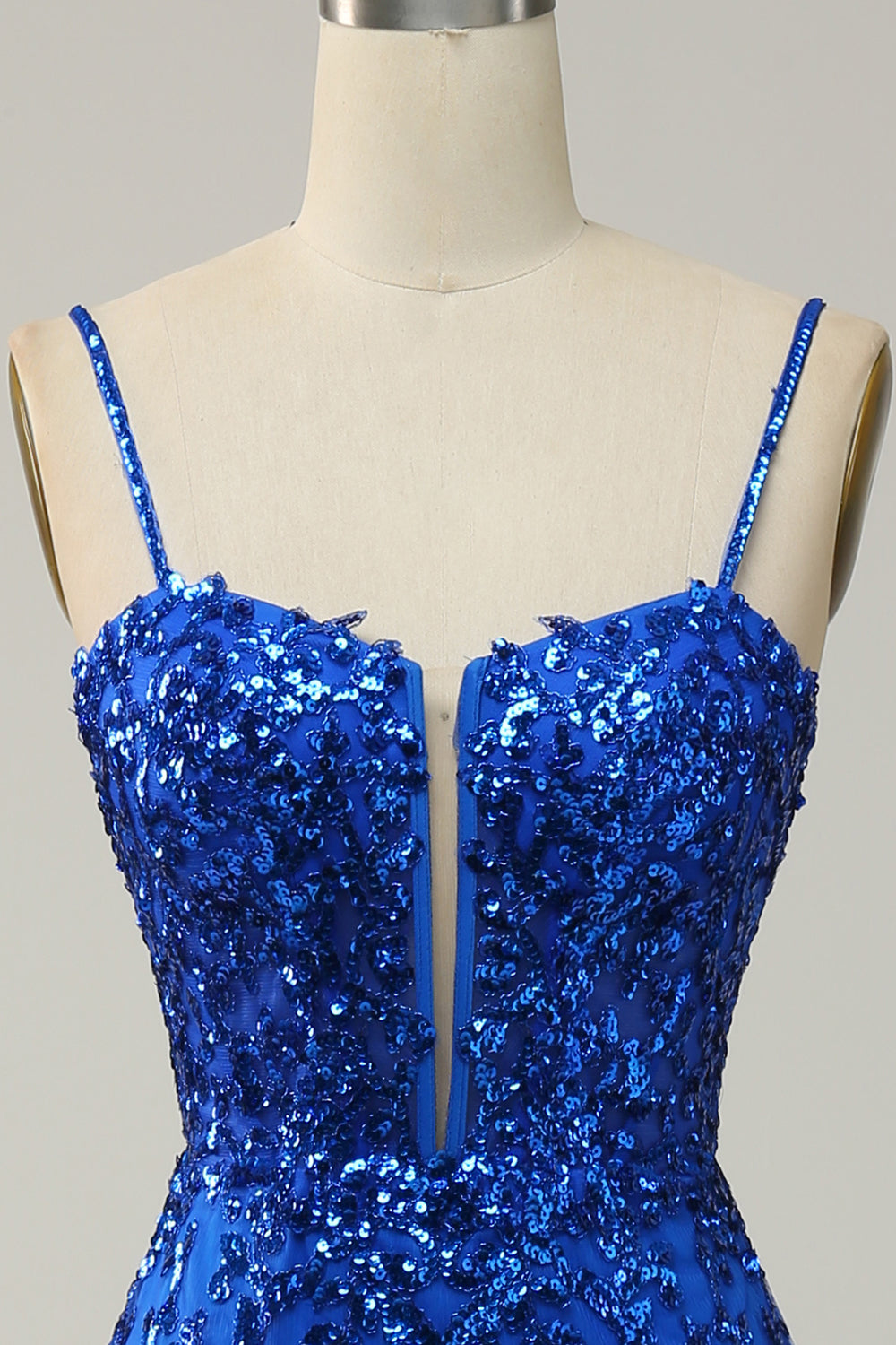 Meerjungfrau Spaghettiträger Königsblau Pailletten Langes Ballkleid mit Schlitz