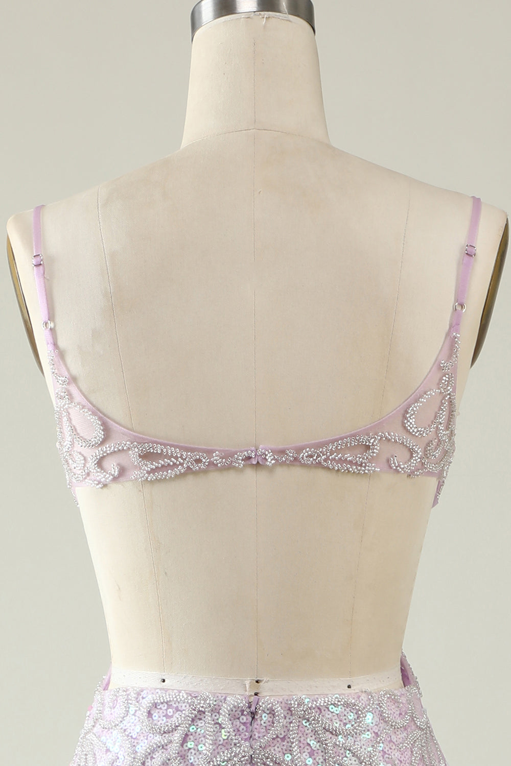 Mantel V-Ausschnitt Flieder Pailletten Langes Abendkleid mit Schlitz