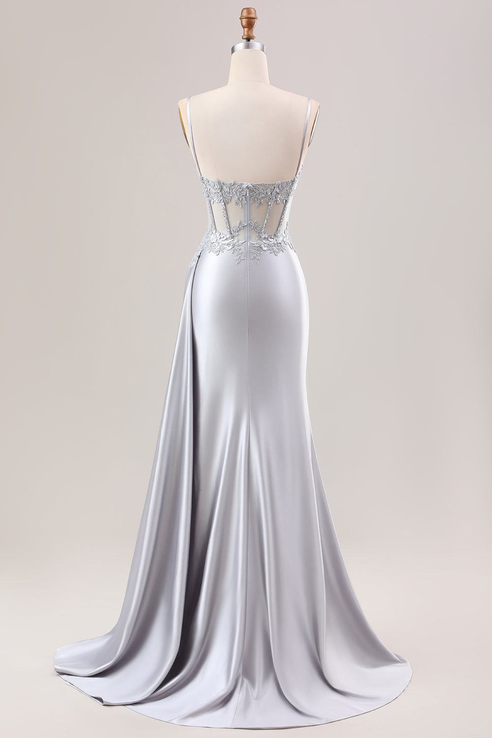 Grünes Meerjungfrauen Plissee Langes Korsett Satin Ballkleid mit Schlitz