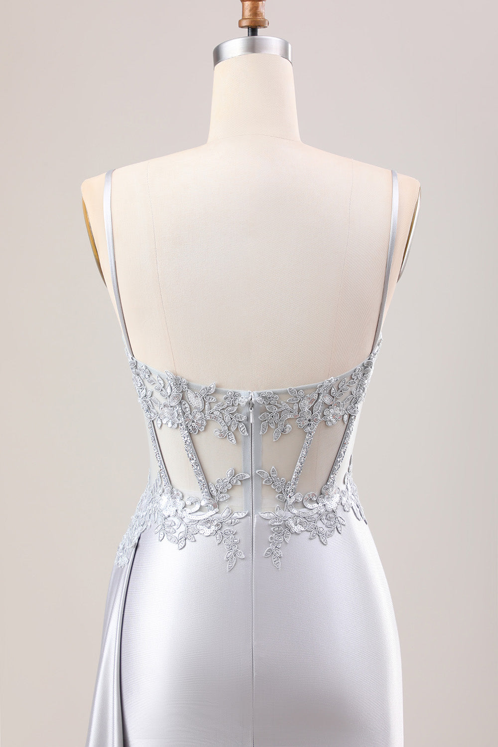 Grünes Meerjungfrauen Plissee Langes Korsett Satin Ballkleid mit Schlitz