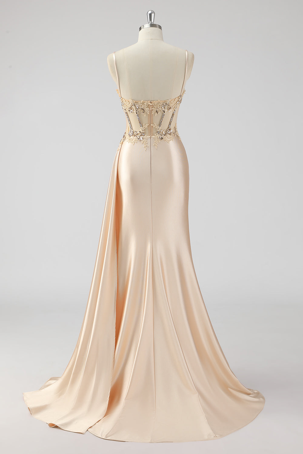 Grünes Meerjungfrauen Plissee Langes Korsett Satin Ballkleid mit Schlitz