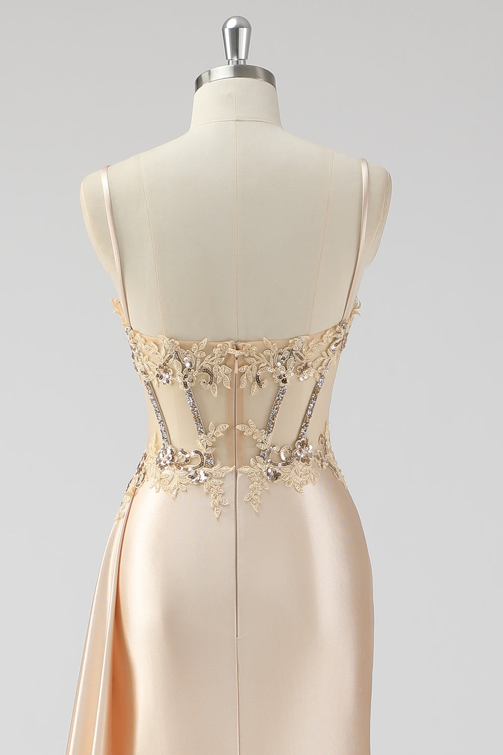 Grünes Meerjungfrauen Plissee Langes Korsett Satin Ballkleid mit Schlitz