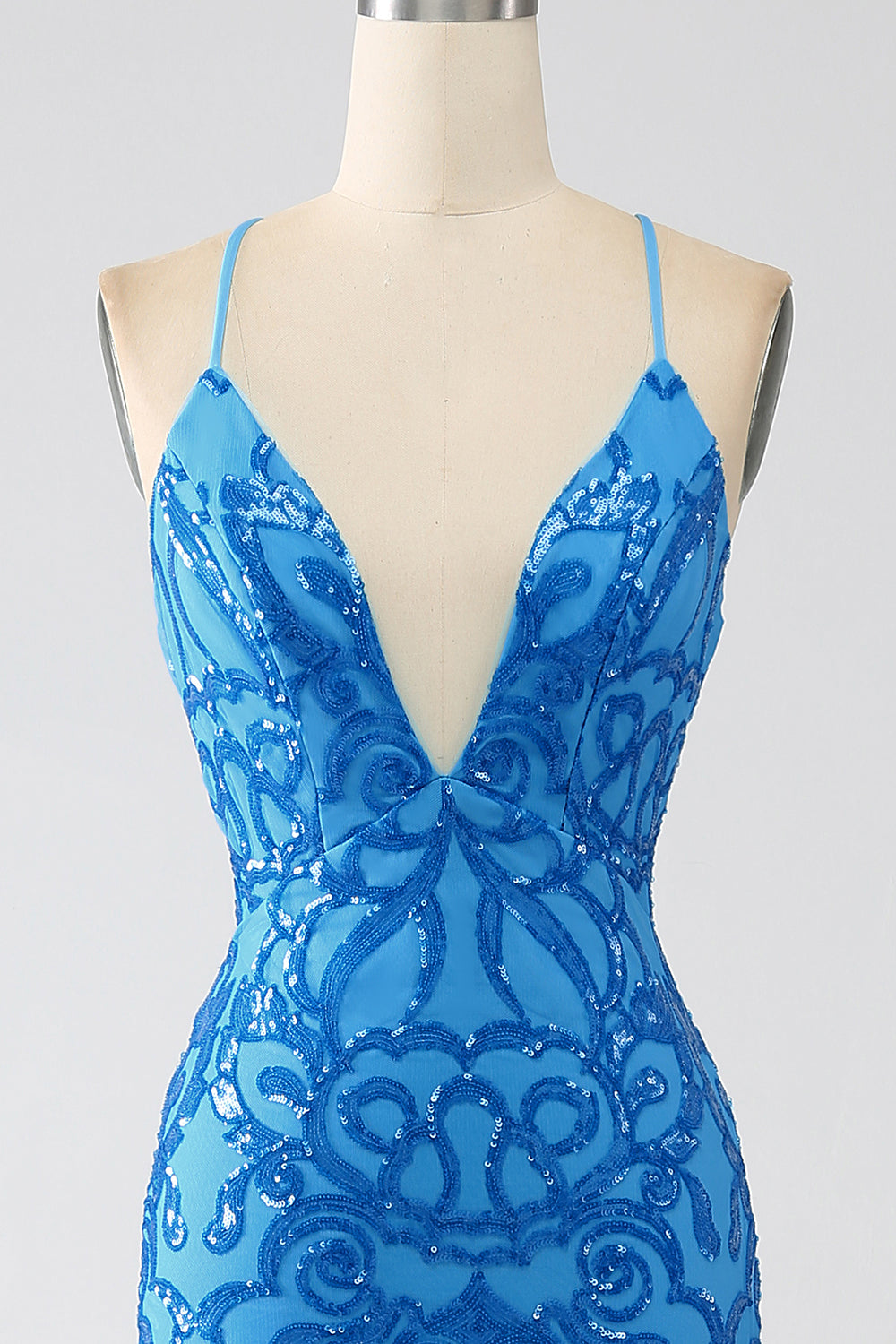 Blues Mermaid Spaghetti-Träger Langes Ballkleid mit Pailletten