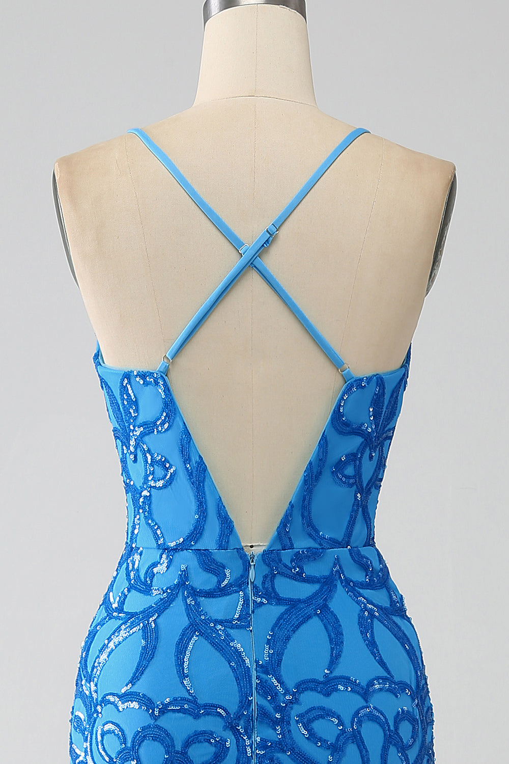 Blues Mermaid Spaghetti-Träger Langes Ballkleid mit Pailletten