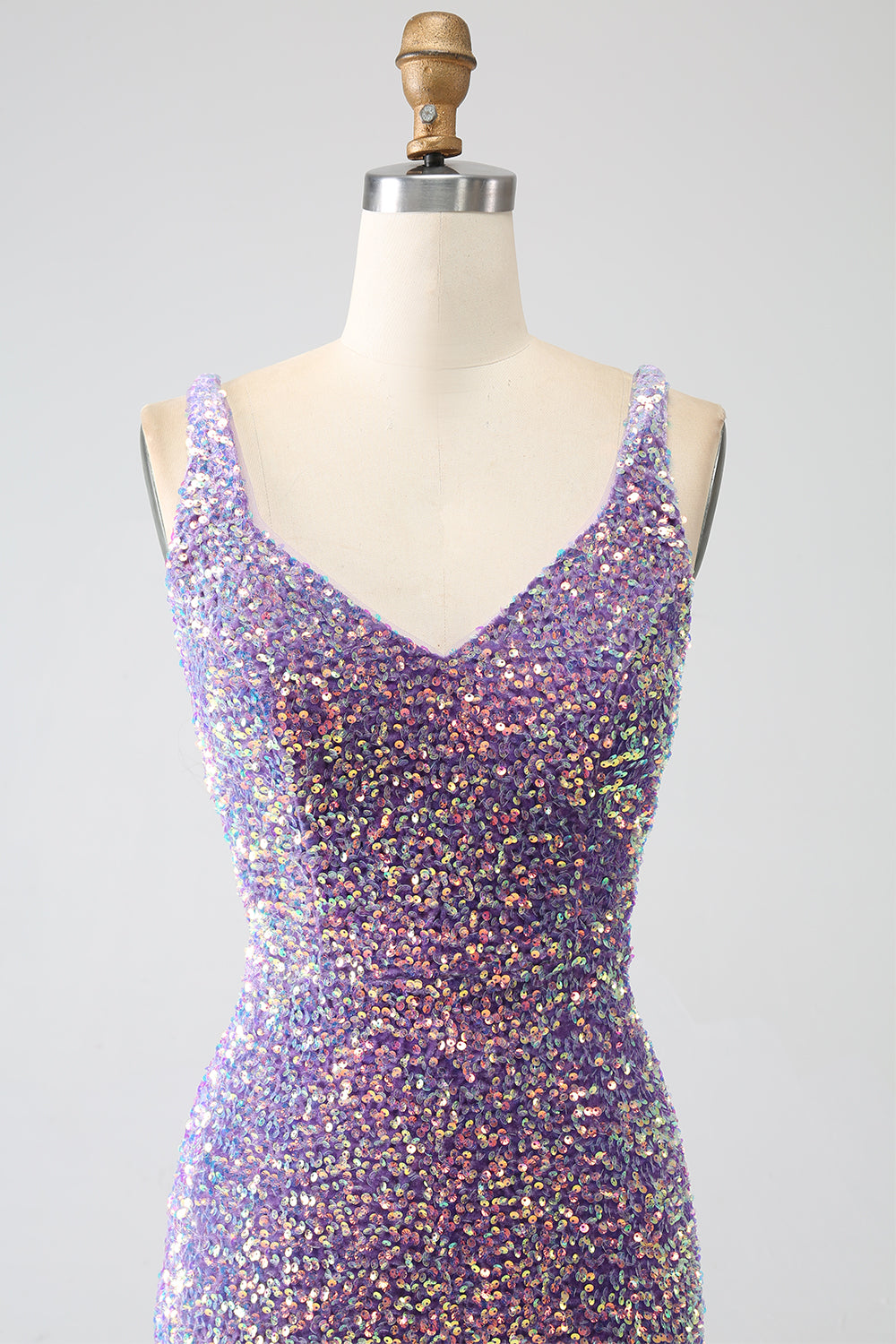 Funkelndes Mermaid Helllila Pailletten Ballkleid mit Schlitz