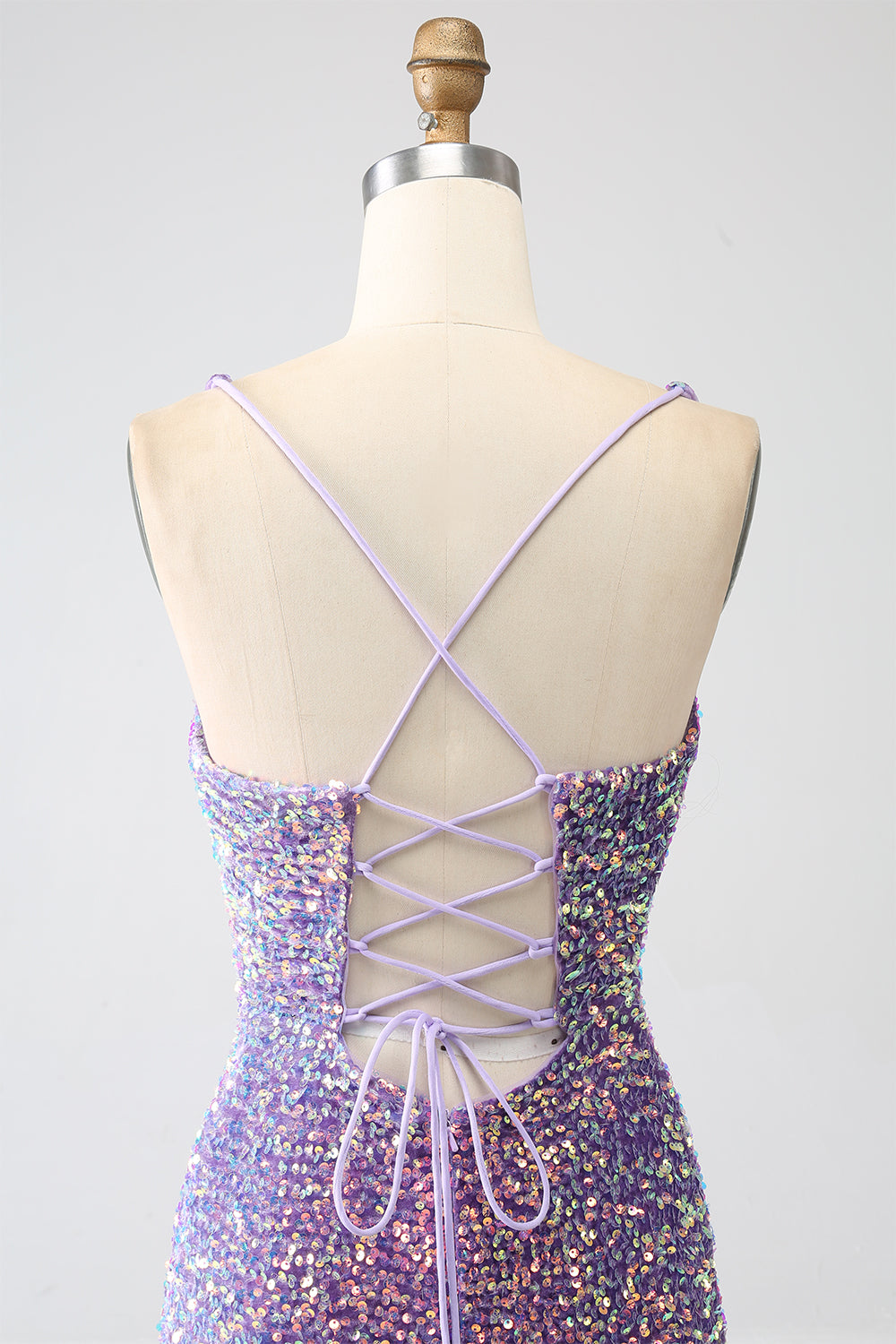 Funkelndes Mermaid Helllila Pailletten Ballkleid mit Schlitz