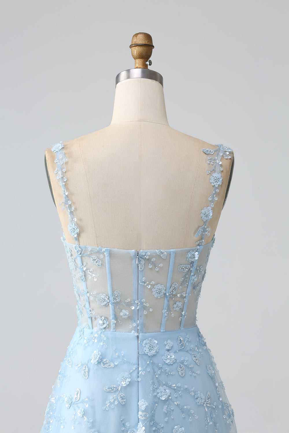 A-Linie V-Ausschnitt Spaghettiträger Pailletten Korsett Ballkleid mit Schlitz Blush