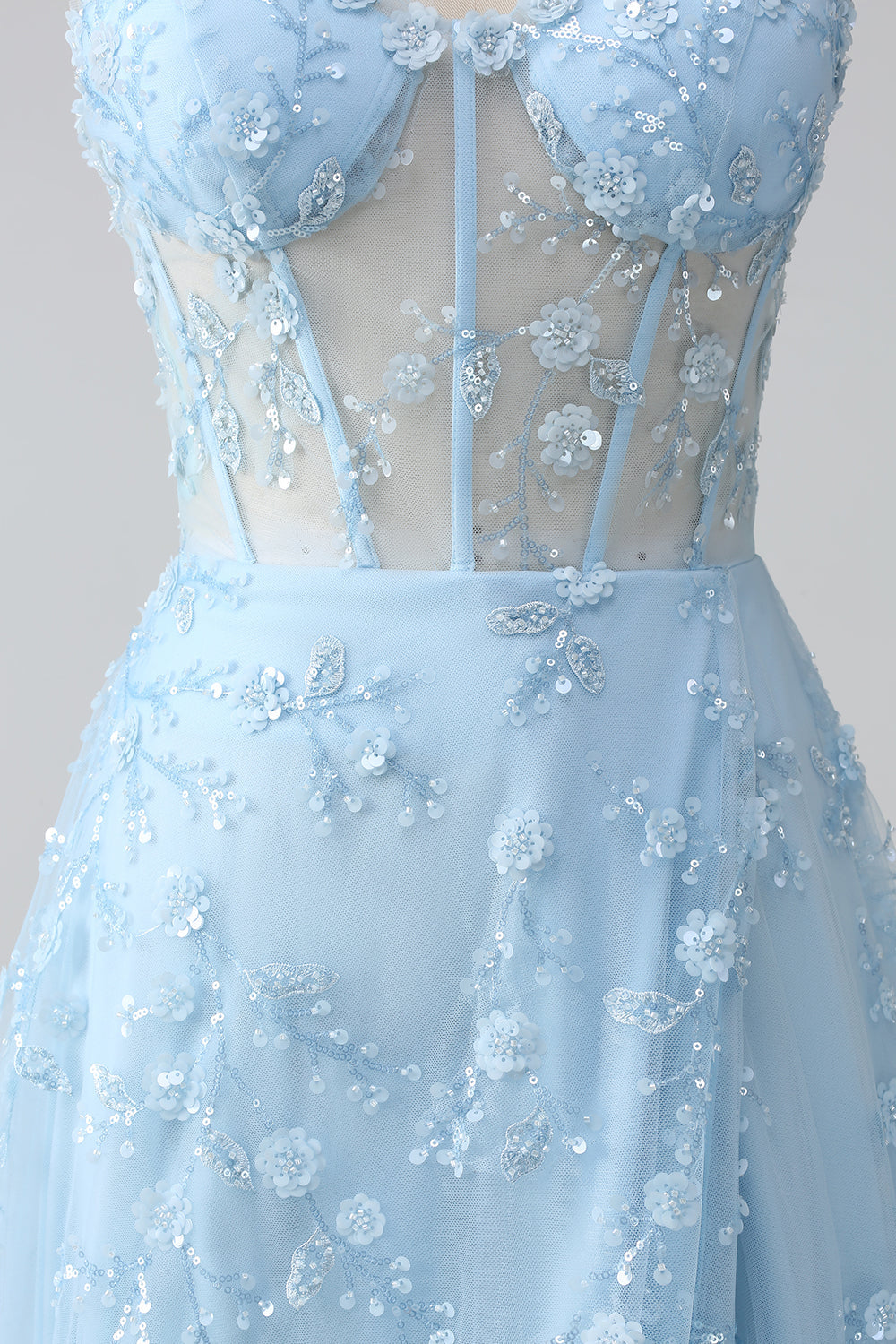 A-Linie V-Ausschnitt Spaghettiträger Pailletten Korsett Ballkleid mit Schlitz Blush