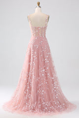 Funkelndes Blush A Linie Spaghettiträger Pailletten Korsett Ballkleid mit Schlitz