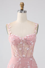 Funkelndes Blush A Linie Spaghettiträger Pailletten Korsett Ballkleid mit Schlitz
