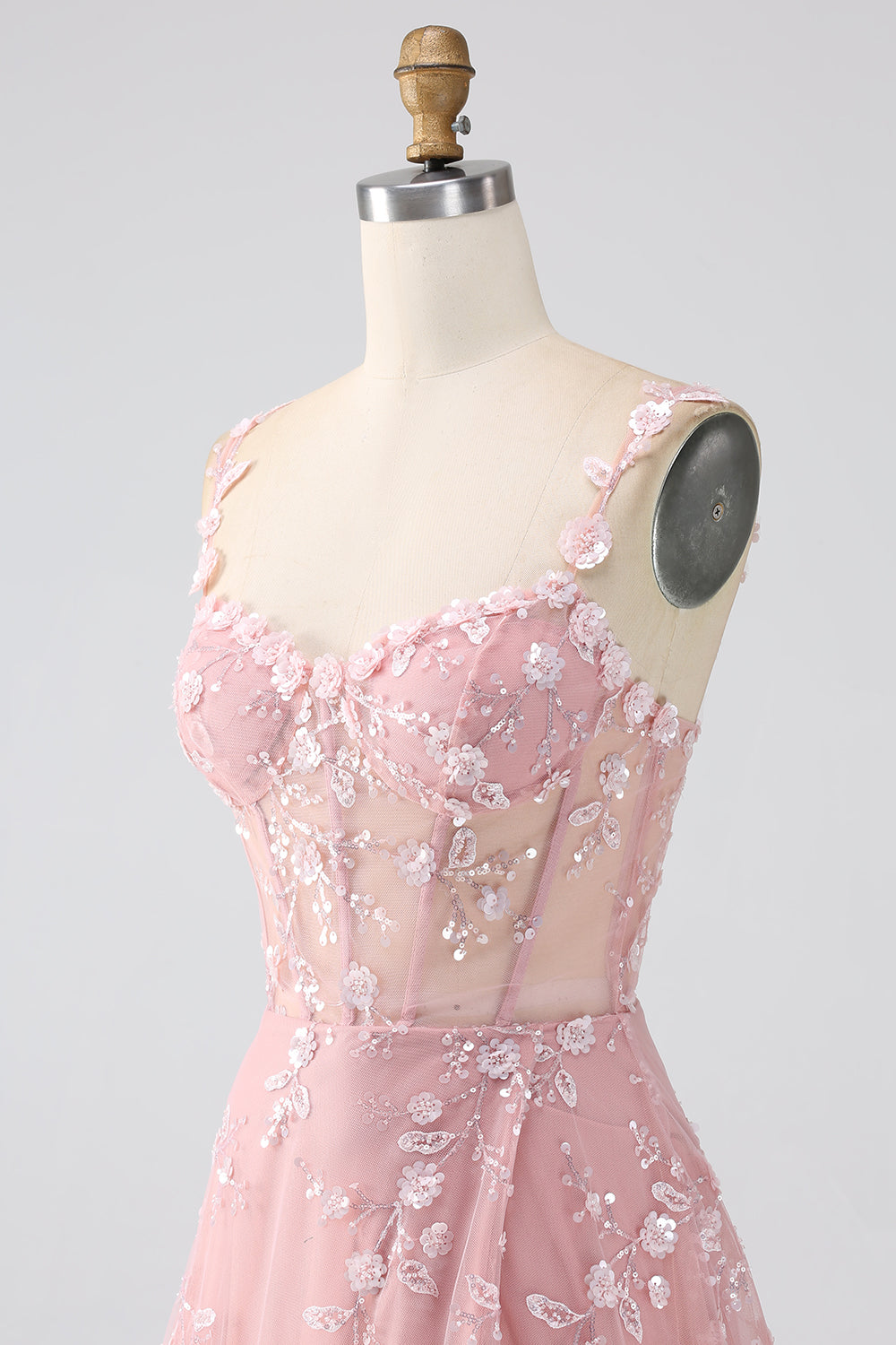 Funkelndes Blaues A Linie Spaghettiträger Pailletten Korsett Ballkleid mit Schlitz