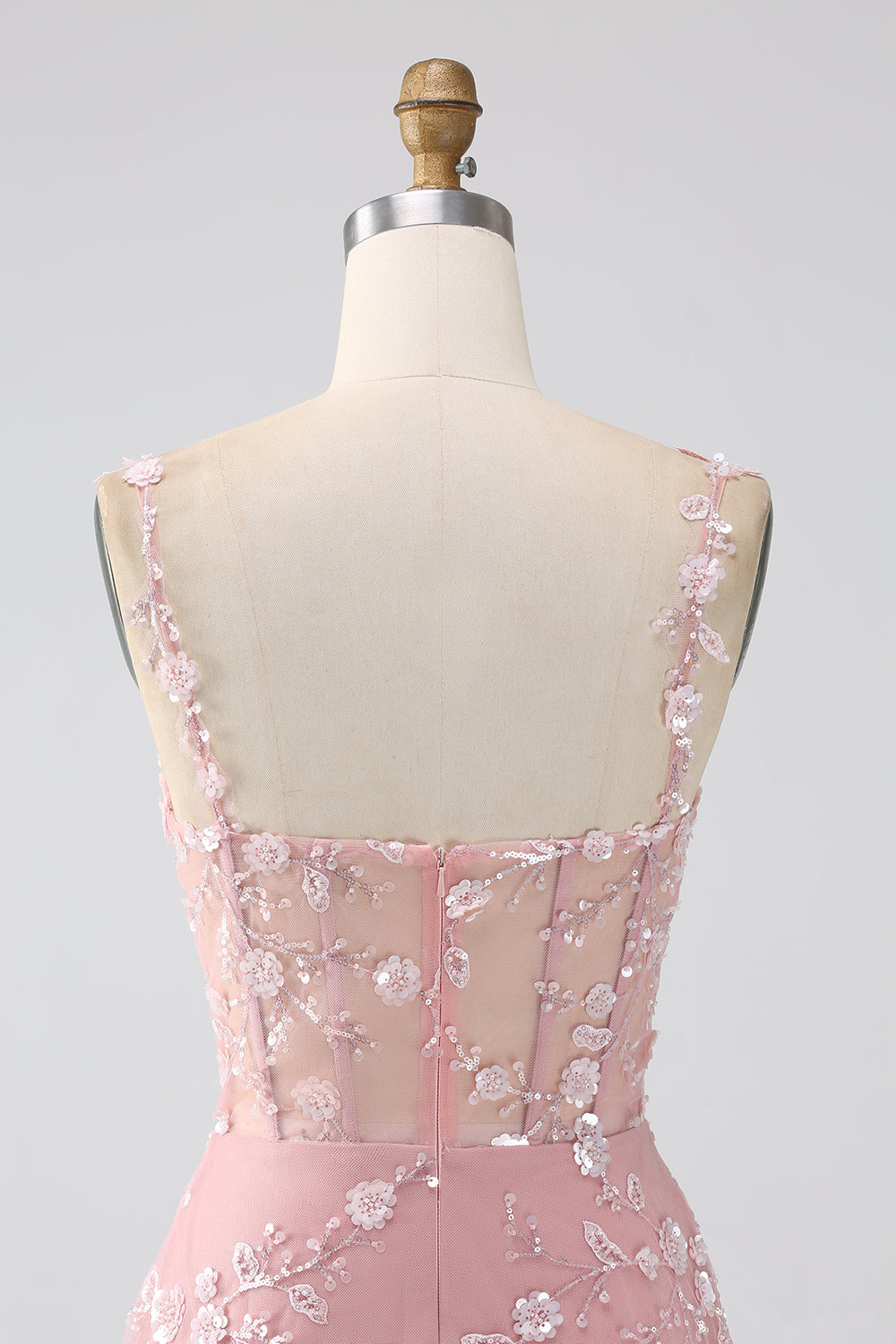 Funkelndes Blaues A Linie Spaghettiträger Pailletten Korsett Ballkleid mit Schlitz