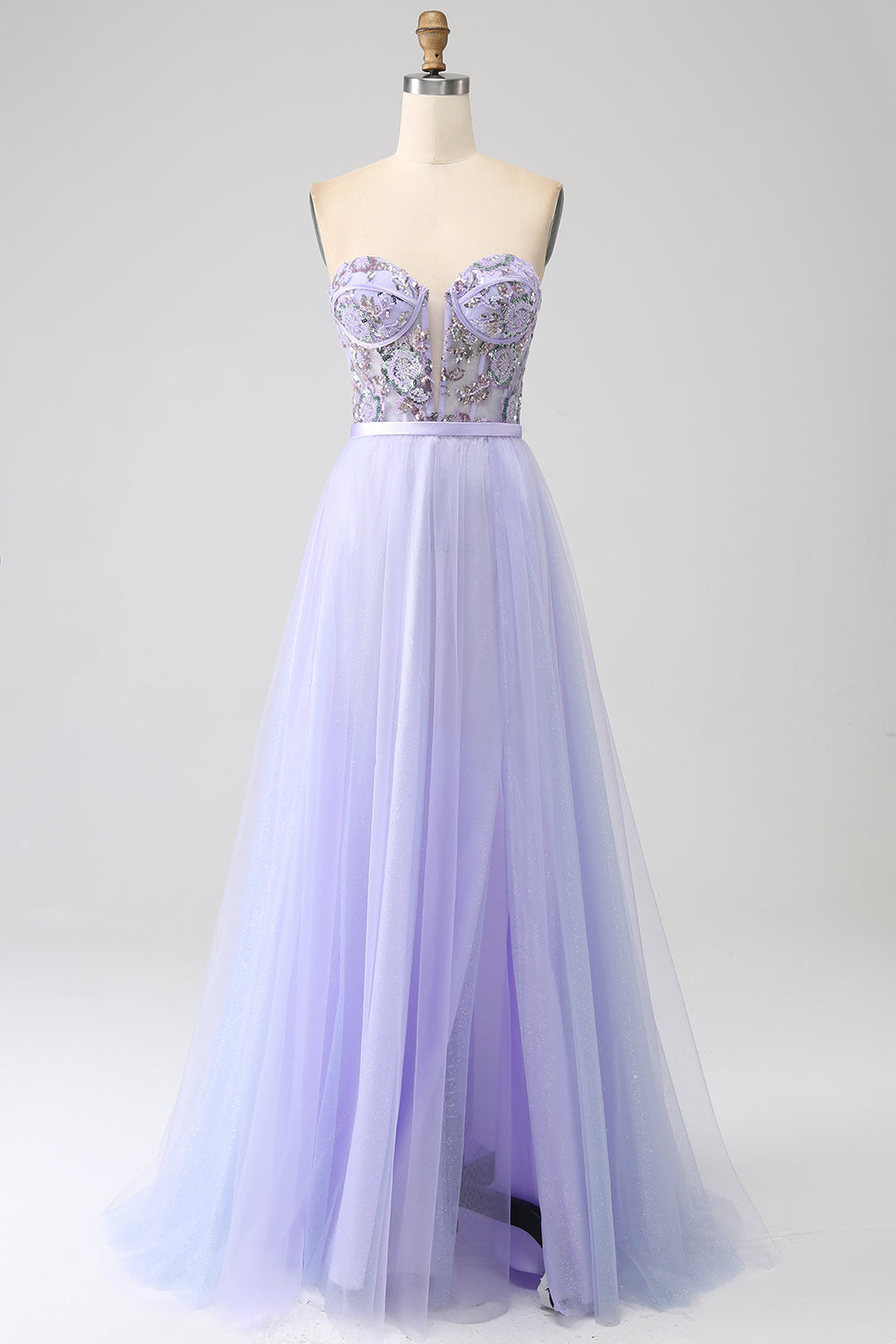 Lavendel A Linie Tüll Korsett Ballkleid mit Schlitz