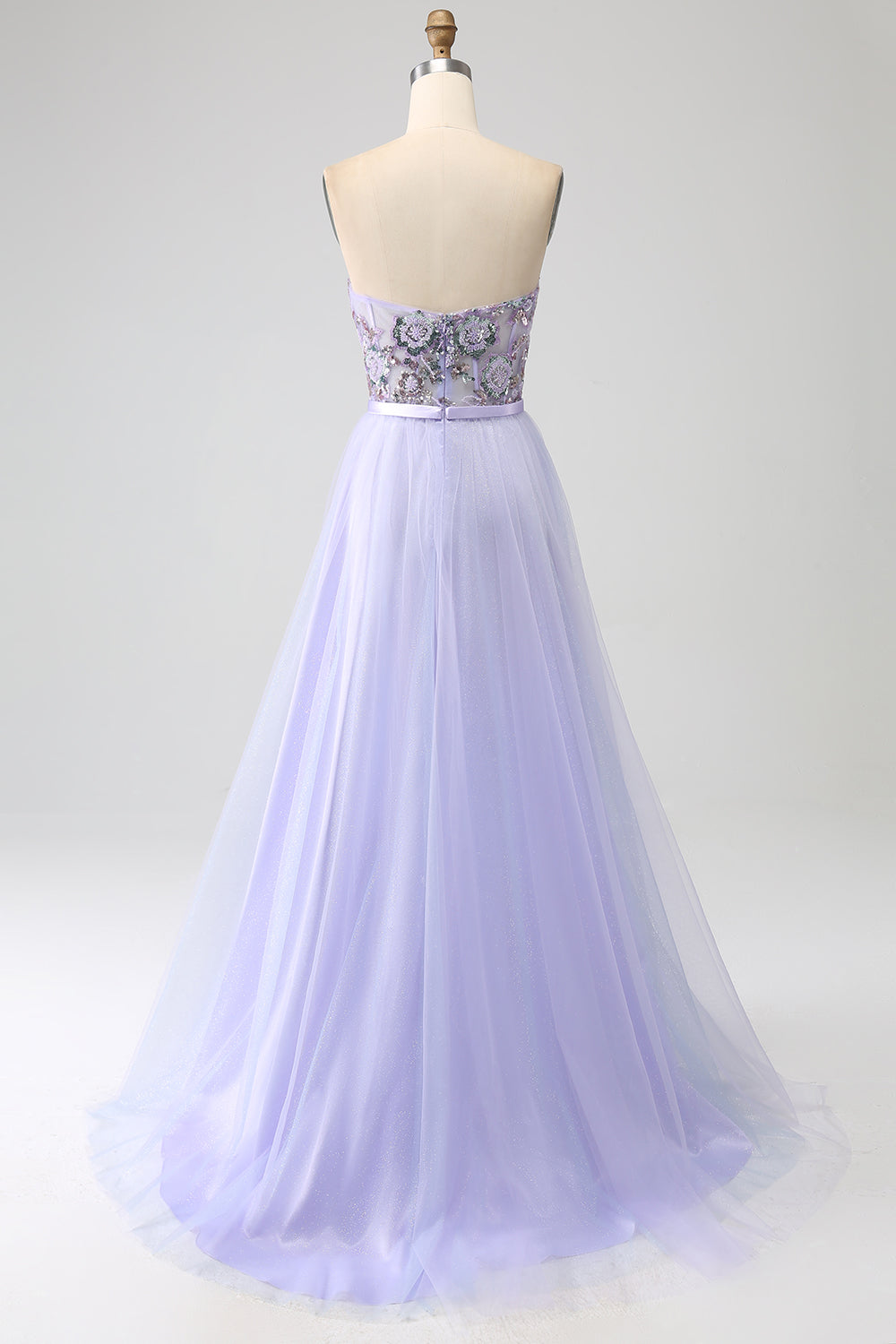 Lavendel A Linie Tüll Korsett Ballkleid mit Schlitz