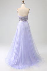 Lavendel A Linie Tüll Korsett Ballkleid mit Schlitz