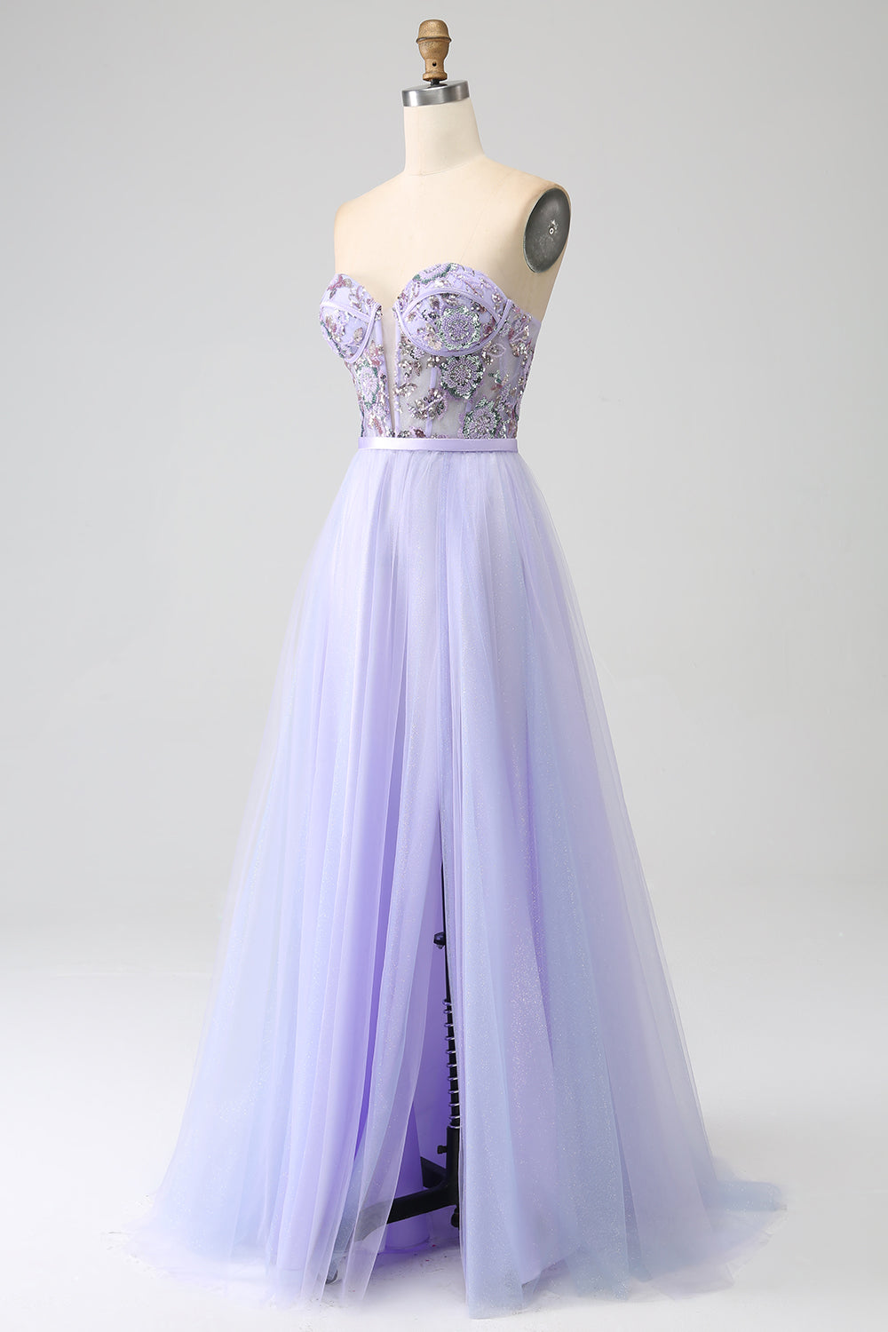 Lavendel A Linie Tüll Korsett Ballkleid mit Schlitz
