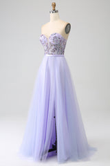 Lavendel A Linie Tüll Korsett Ballkleid mit Schlitz