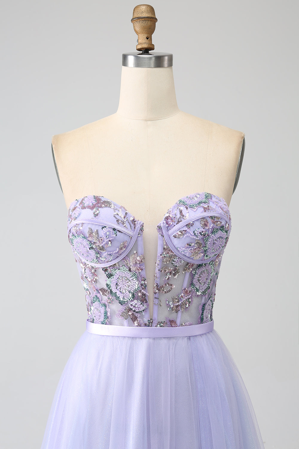 Lavendel A Linie Tüll Korsett Ballkleid mit Schlitz