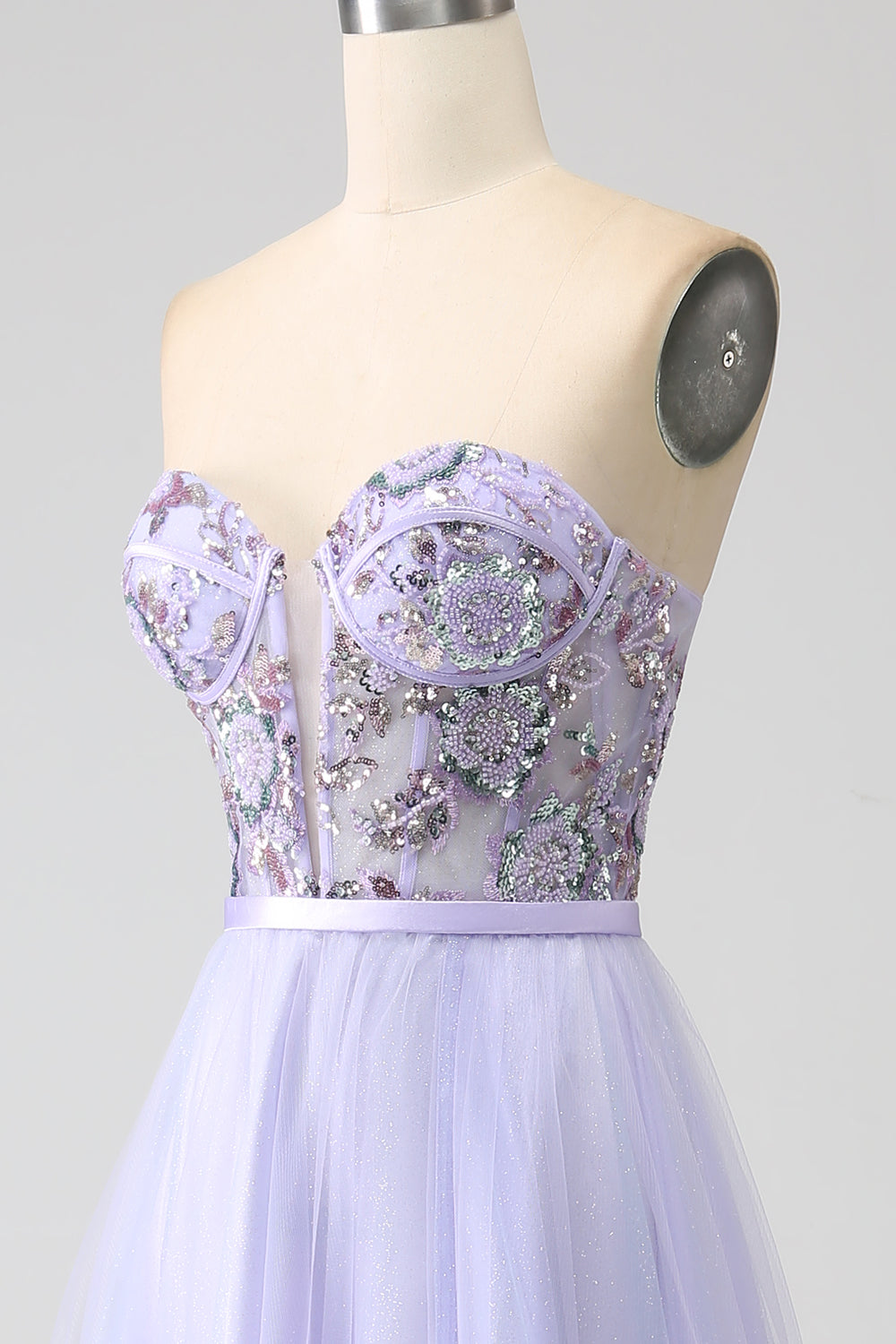 Lavendel A Linie Tüll Korsett Ballkleid mit Schlitz