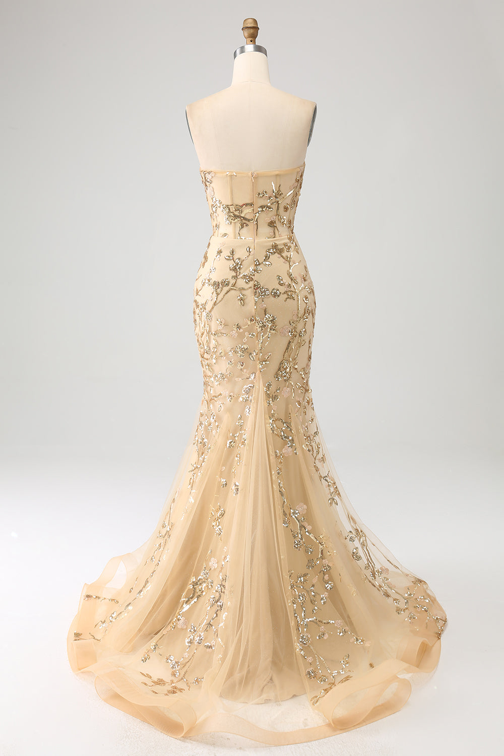 Meerjungfrau Champagner Glitzerndes Korsett Abendkleid