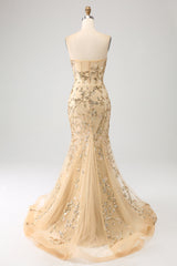 Meerjungfrau Champagner Glitzerndes Korsett Abendkleid