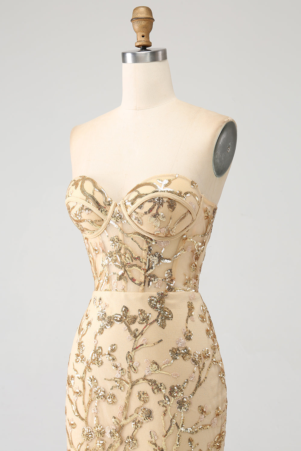 Meerjungfrau Champagner Glitzerndes Korsett Abendkleid
