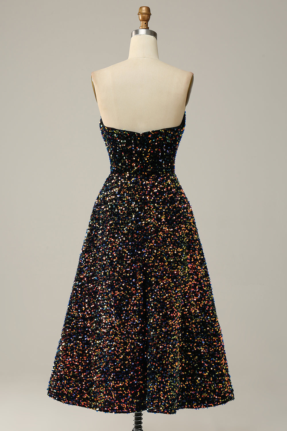 A-Linie Herzausschnitt Schwarz Pailletten Midi Ballkleid