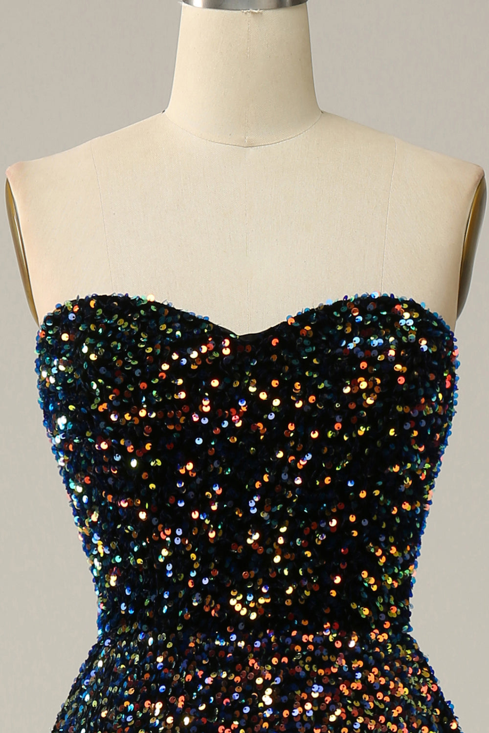 A-Linie Herzausschnitt Schwarz Pailletten Midi Ballkleid