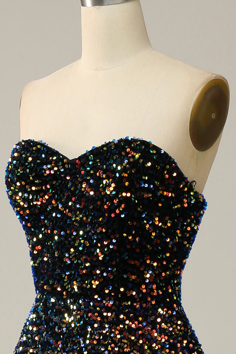 A-Linie Herzausschnitt Schwarz Pailletten Midi Ballkleid