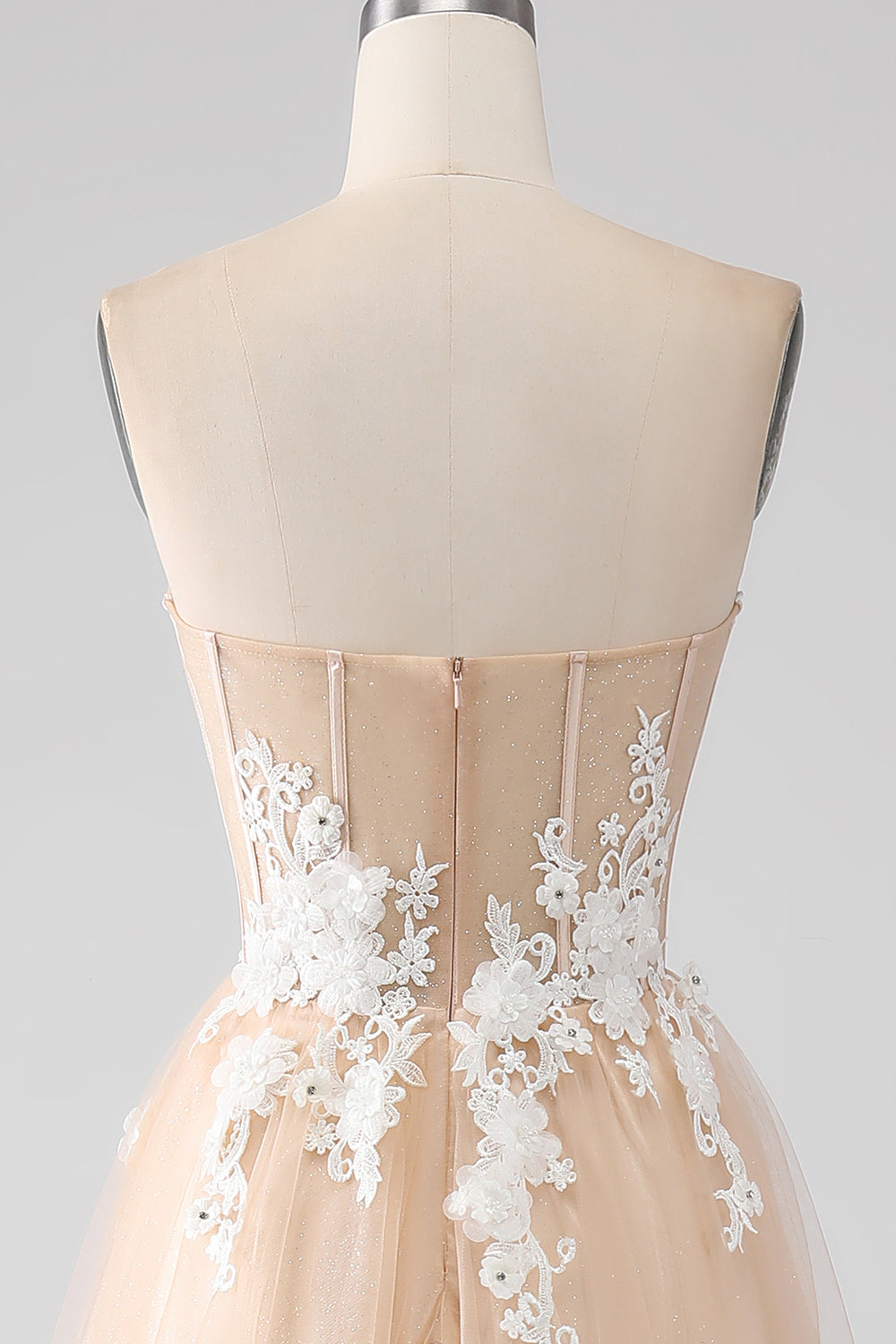 A-Linie Champagner trägerloses Korsett Ballkleid mit Applikationen