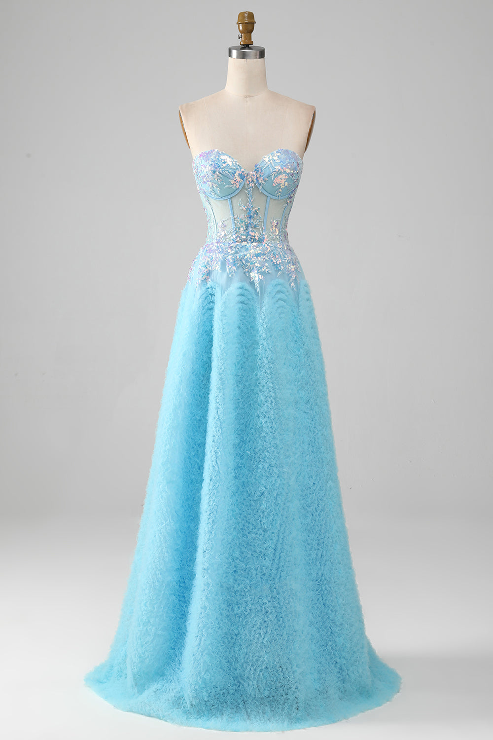 Himmelblaues Herzausschnitt Korsett Ballkleid mit Pailletten