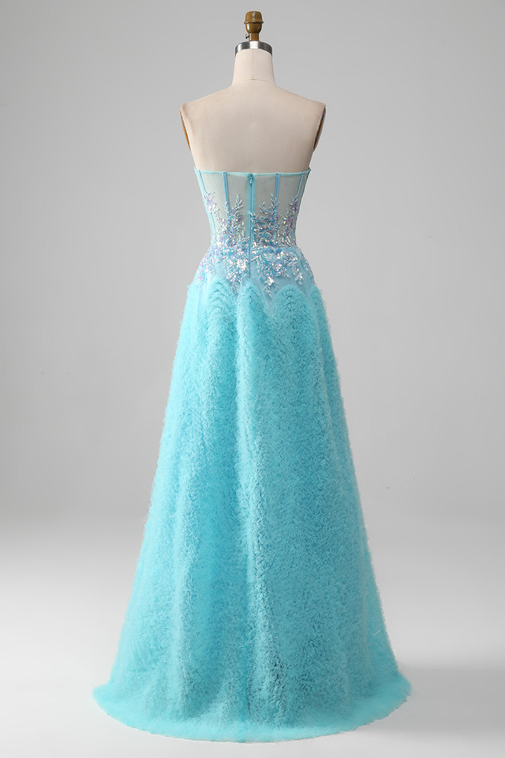 Himmelblaues Herzausschnitt Korsett Ballkleid mit Pailletten