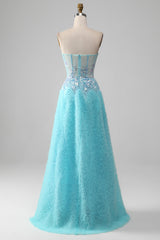 Himmelblaues Herzausschnitt Korsett Ballkleid mit Pailletten