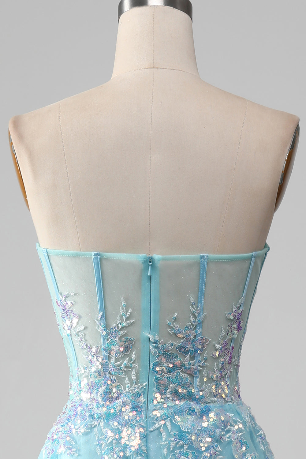 Himmelblaues Herzausschnitt Korsett Ballkleid mit Pailletten