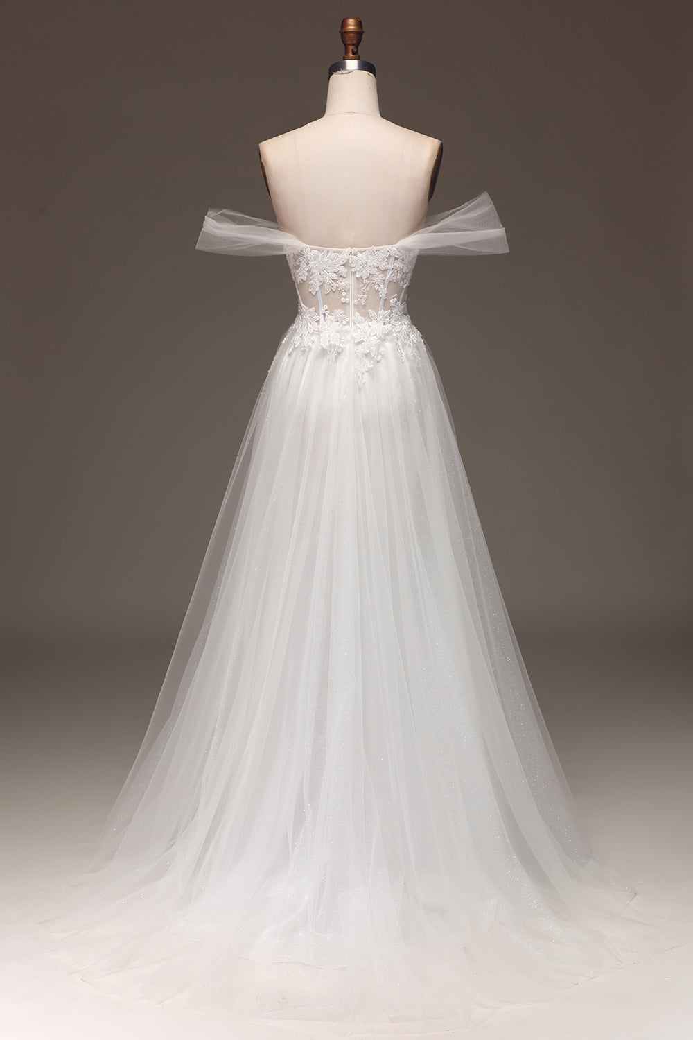 Weißes schulterfreies A-Linie Korsett Ballkleid mit Applikationen