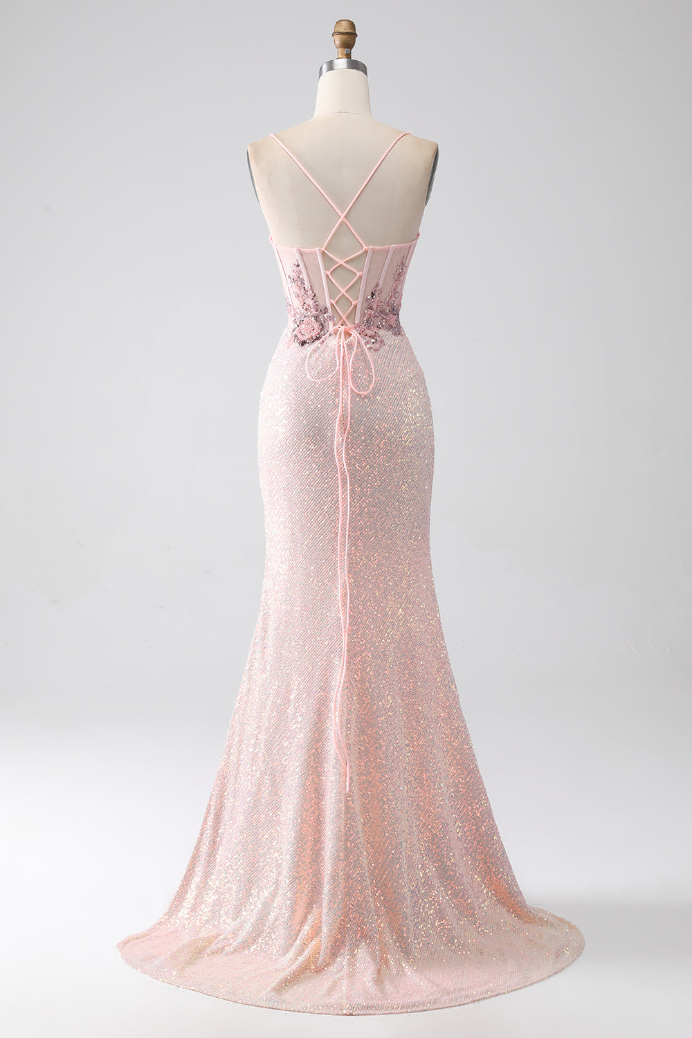 Glitzer rosa perlenbesetztes Meerjungfrauen Ballkleid mit Schlitz