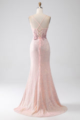 Glitzer rosa perlenbesetztes Meerjungfrauen Ballkleid mit Schlitz