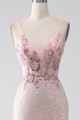 Glitzer rosa perlenbesetztes Meerjungfrauen Ballkleid mit Schlitz