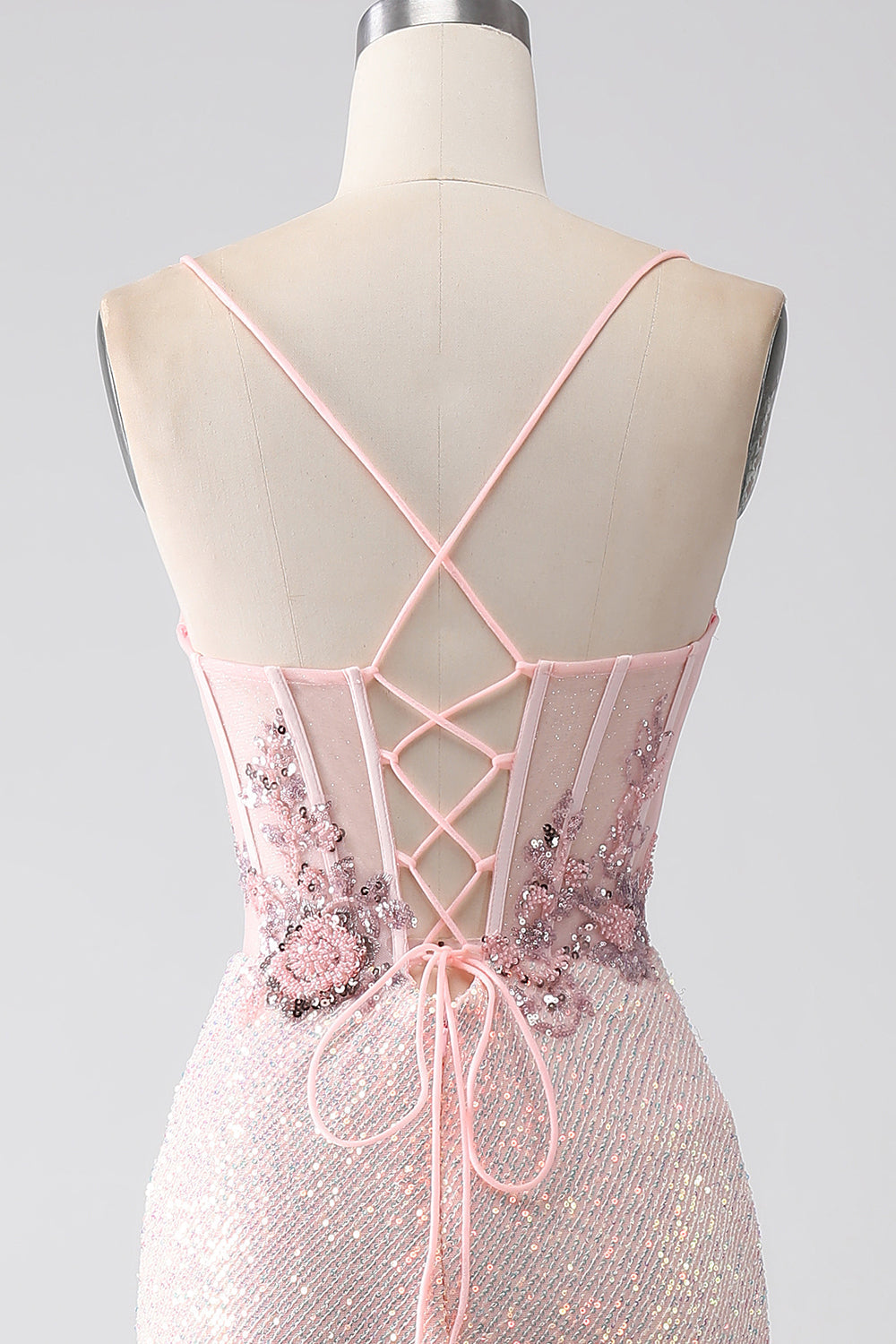 Glitzer rosa perlenbesetztes Meerjungfrauen Ballkleid mit Schlitz