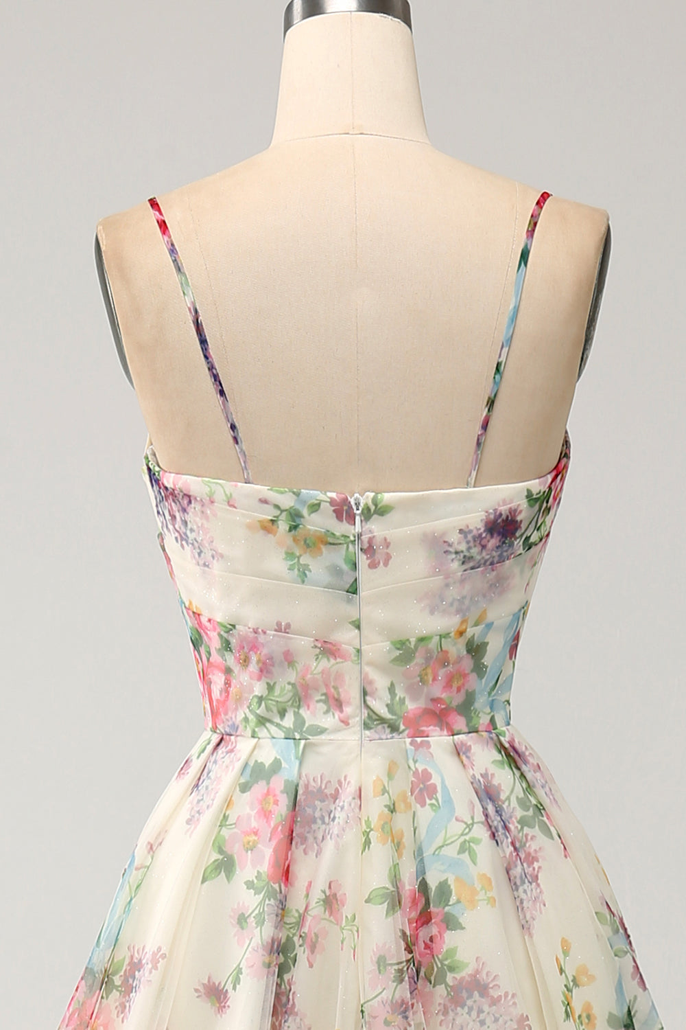 Elfenbein Ballkleid mit Blumendruck in A-Linie und Schlitz