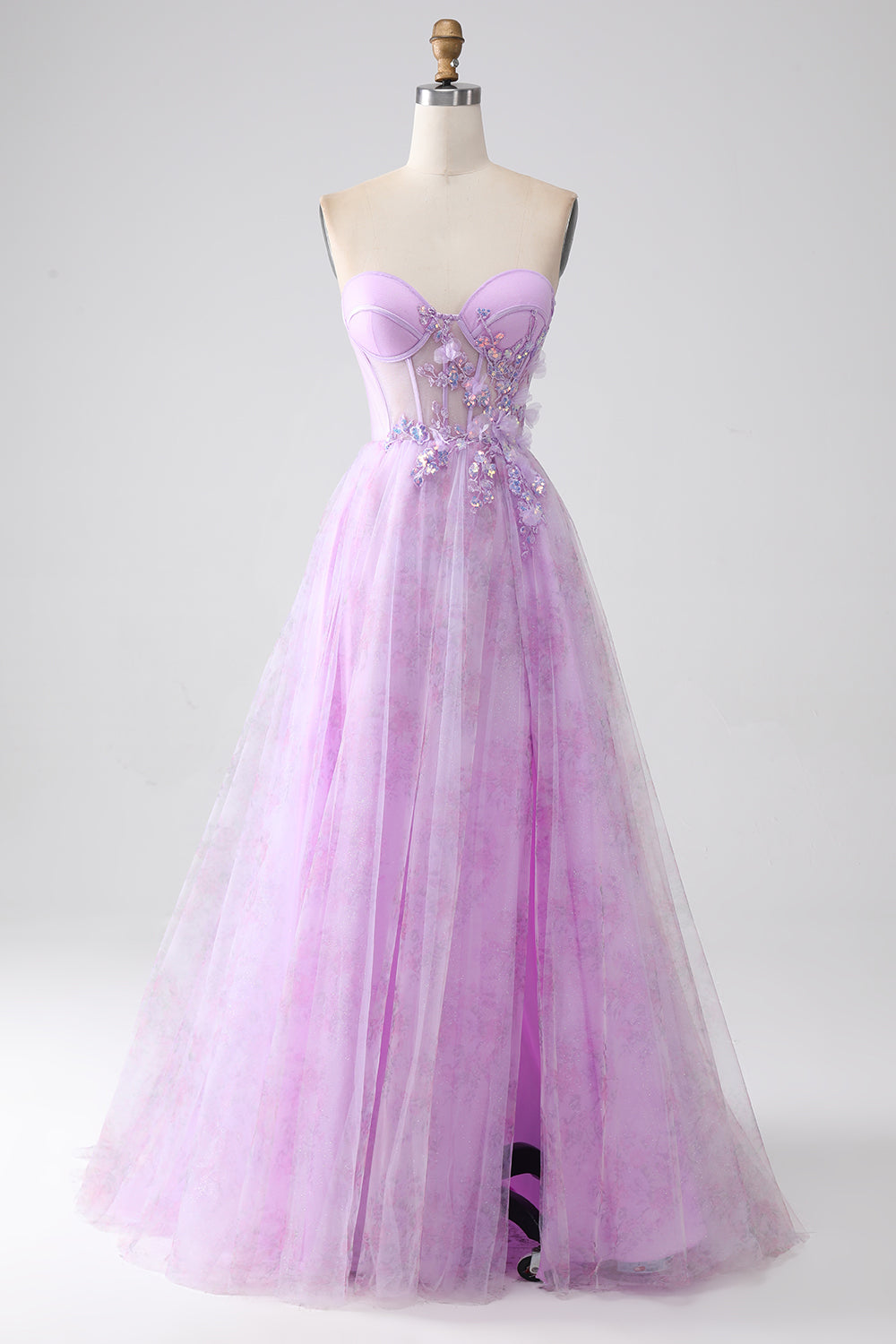Lila trägerloses Korsett Ballkleid mit Perlen
