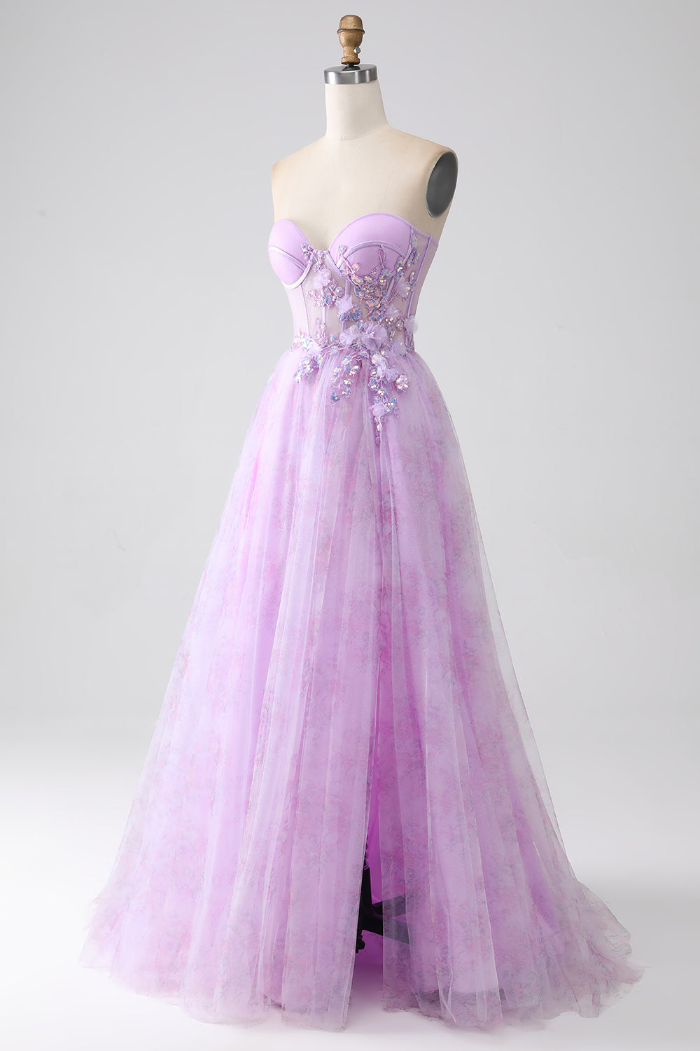 Lila trägerloses Korsett Ballkleid mit Perlen