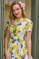 Vintage Zitronenprint 1950er Jahre Swing Kleid
