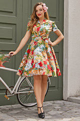 Vintage Druck 1950er Jahre Swing Kleid