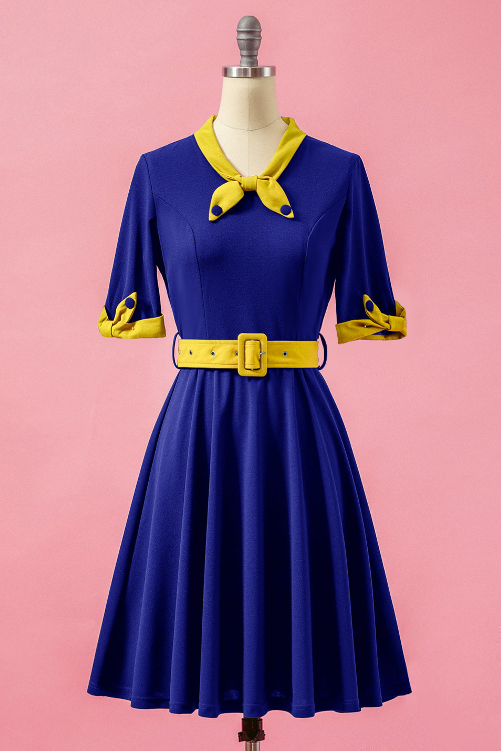 Grün Patchwork V-Ausschnitt Swing Partykleid
