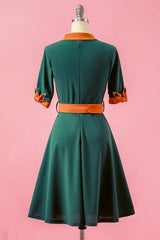 Grün Patchwork V-Ausschnitt Swing Partykleid