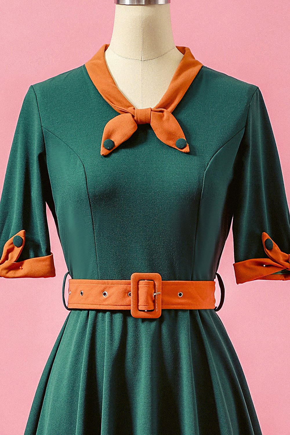 Grün Patchwork V-Ausschnitt Swing Partykleid