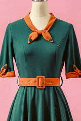 Grün Patchwork V-Ausschnitt Swing Partykleid